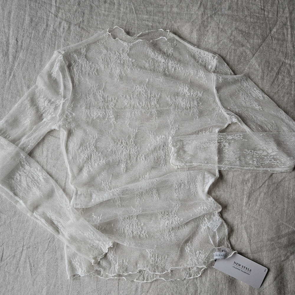 Sheer White Lace Long Sleeve Top